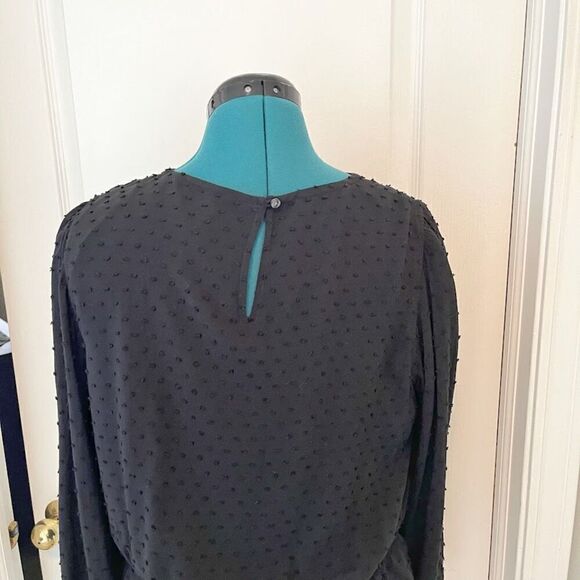 GAP Crew Neck Polka Dot Textured Long Sleeve Lined Peplum True Black Blouse - Picture 10 of 13